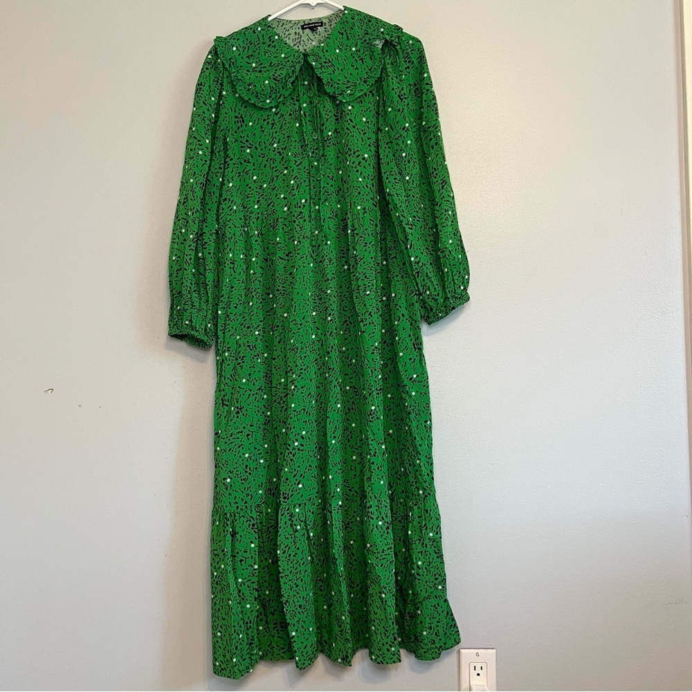 Who What Wear Long Sleeve Maxi Dress Size S Green Black White Dots Peter Pan - Picture 2 of 16